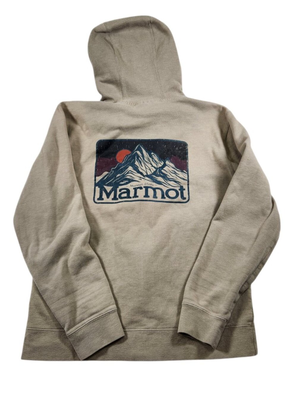 Marmot Sweatshirt Hoodie Men Size Medium Tan Khaki Full Zip Front Fleece Logo